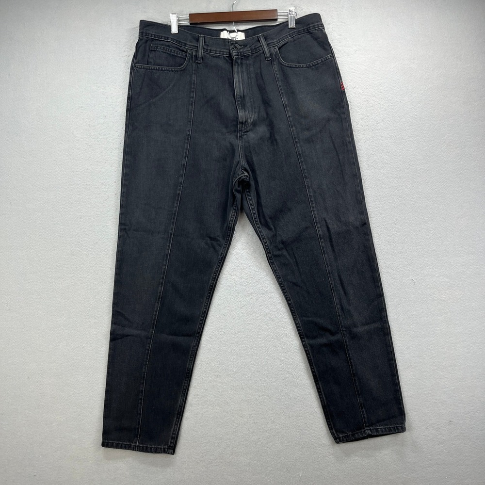 BDG Jeans Dad Slim Tapered Fit Mens 38x32 Black Denim Seam Detail Streetwear NEW